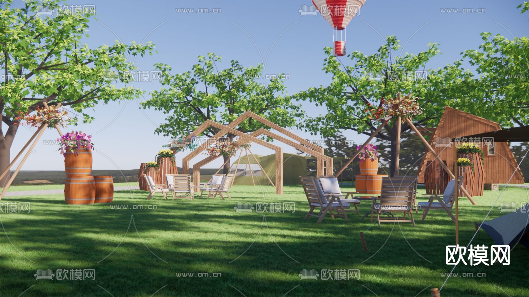 现代露营烧烤营地su模型下载（渲染图2）