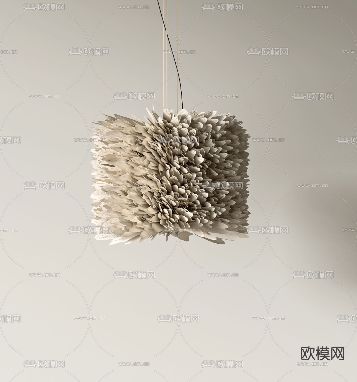 侘寂羽毛装饰吊灯3d模型下载（渲染图2）