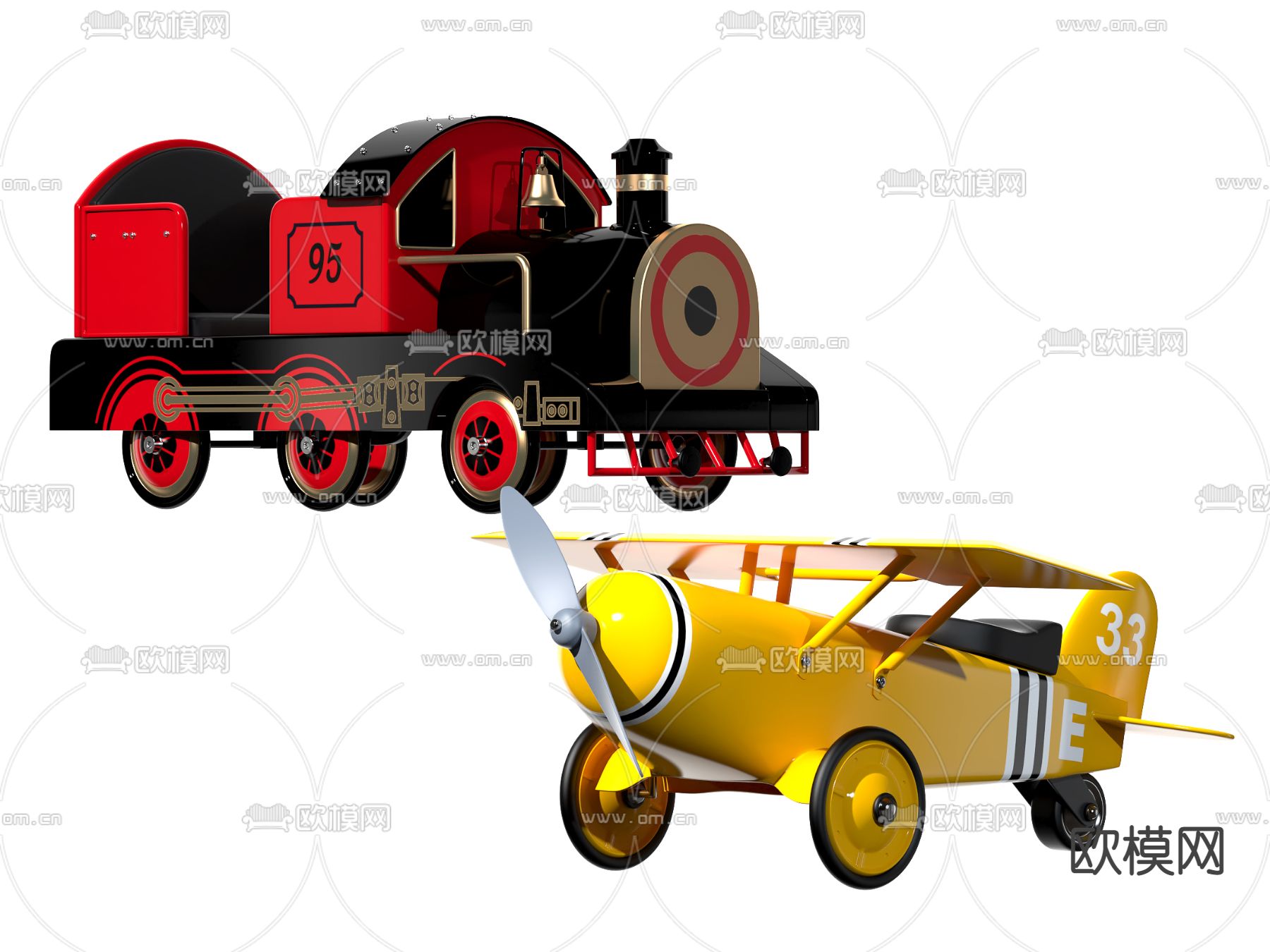 现代玩具飞机火车3d模型