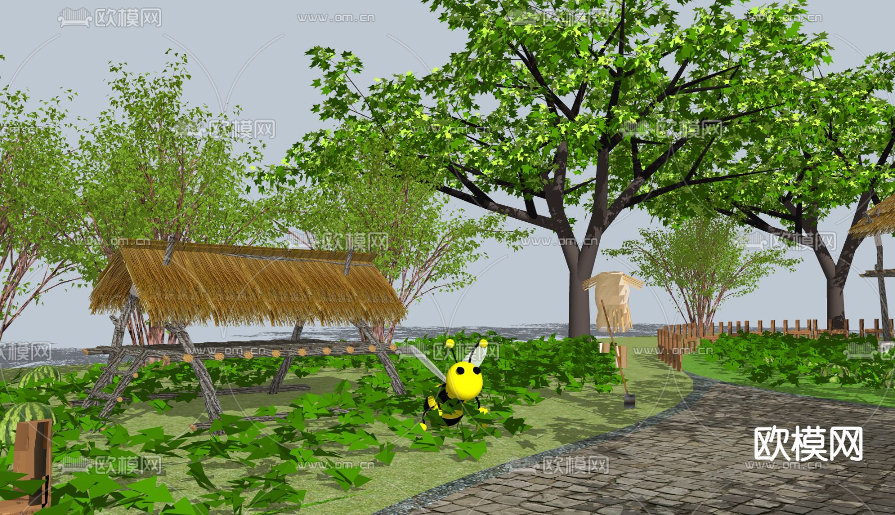 中式菜园景观su模型下载（渲染图2）