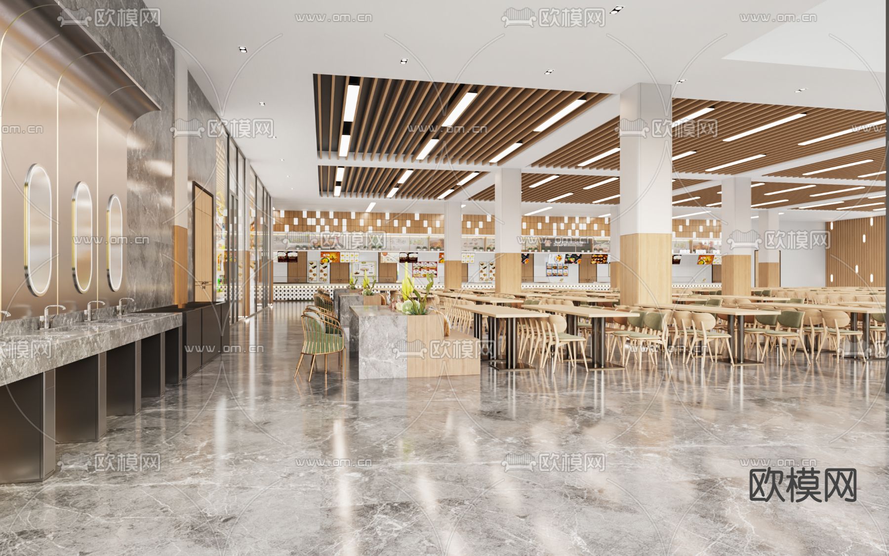 现代学校食堂3d模型下载（渲染图2）