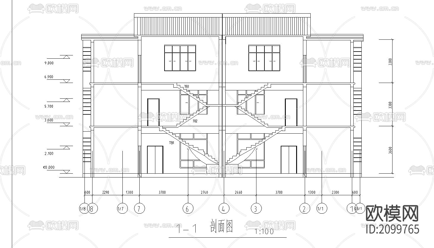 两套别墅CAD施工图图下载（渲染图2）