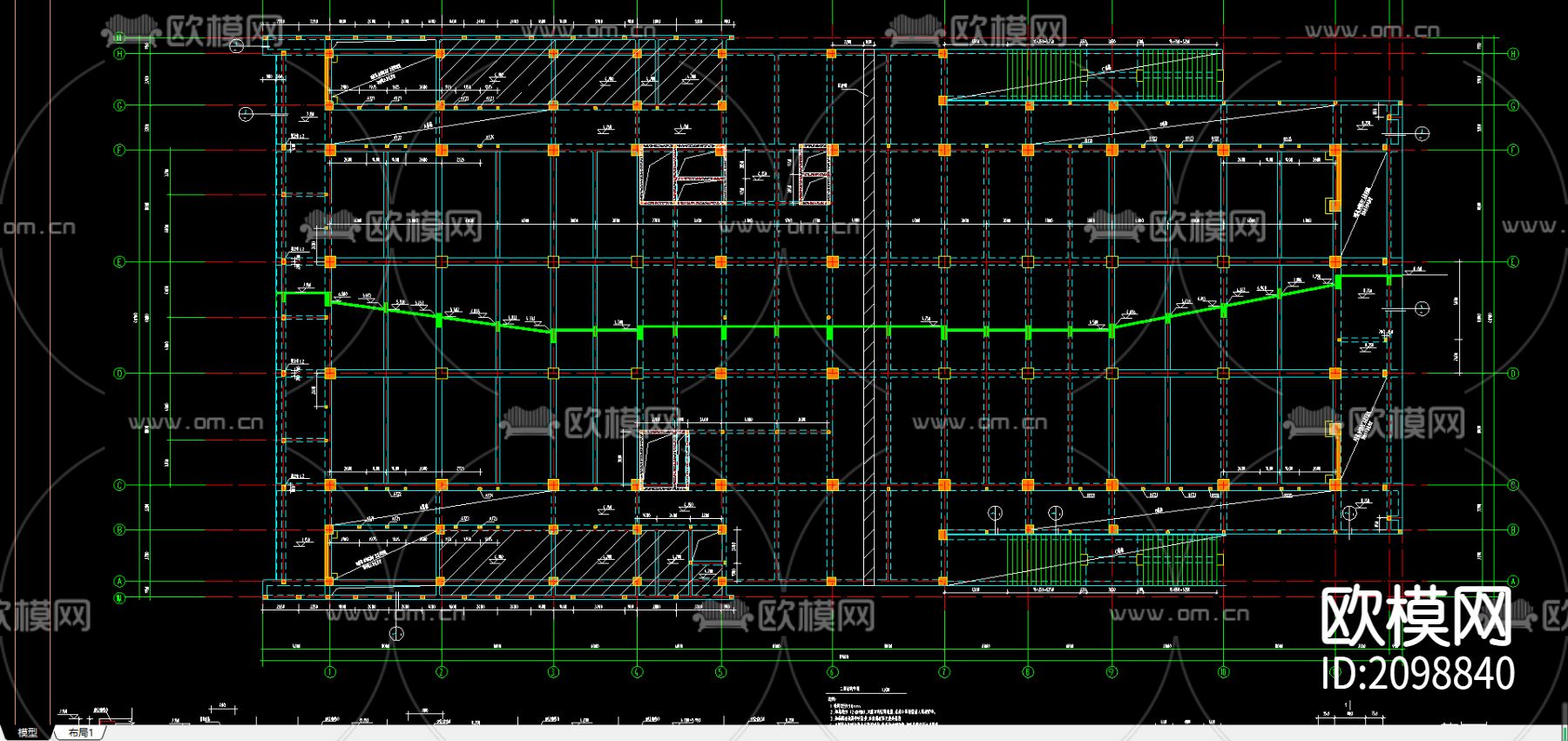 报告厅的结构CAD施工图下载（渲染图4）