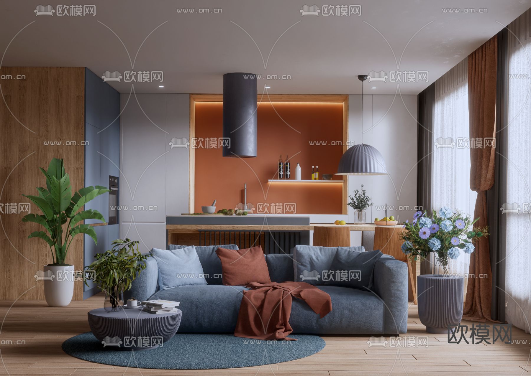 北欧客餐厅su模型下载（渲染图1）