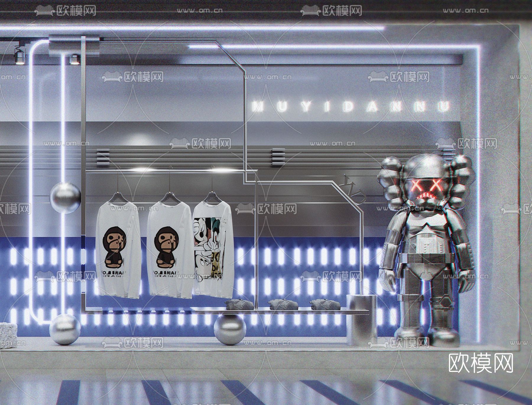 现代潮牌服装店橱窗3d模型下载（渲染图3）