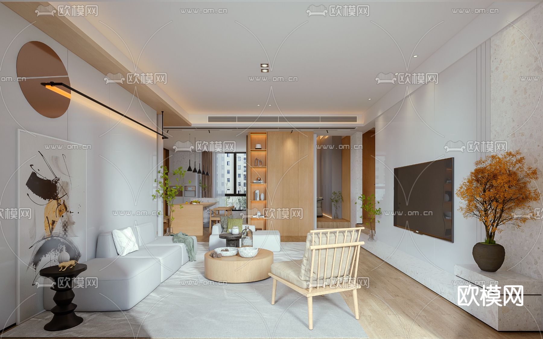 日式客厅餐厅3d模型下载（渲染图4）