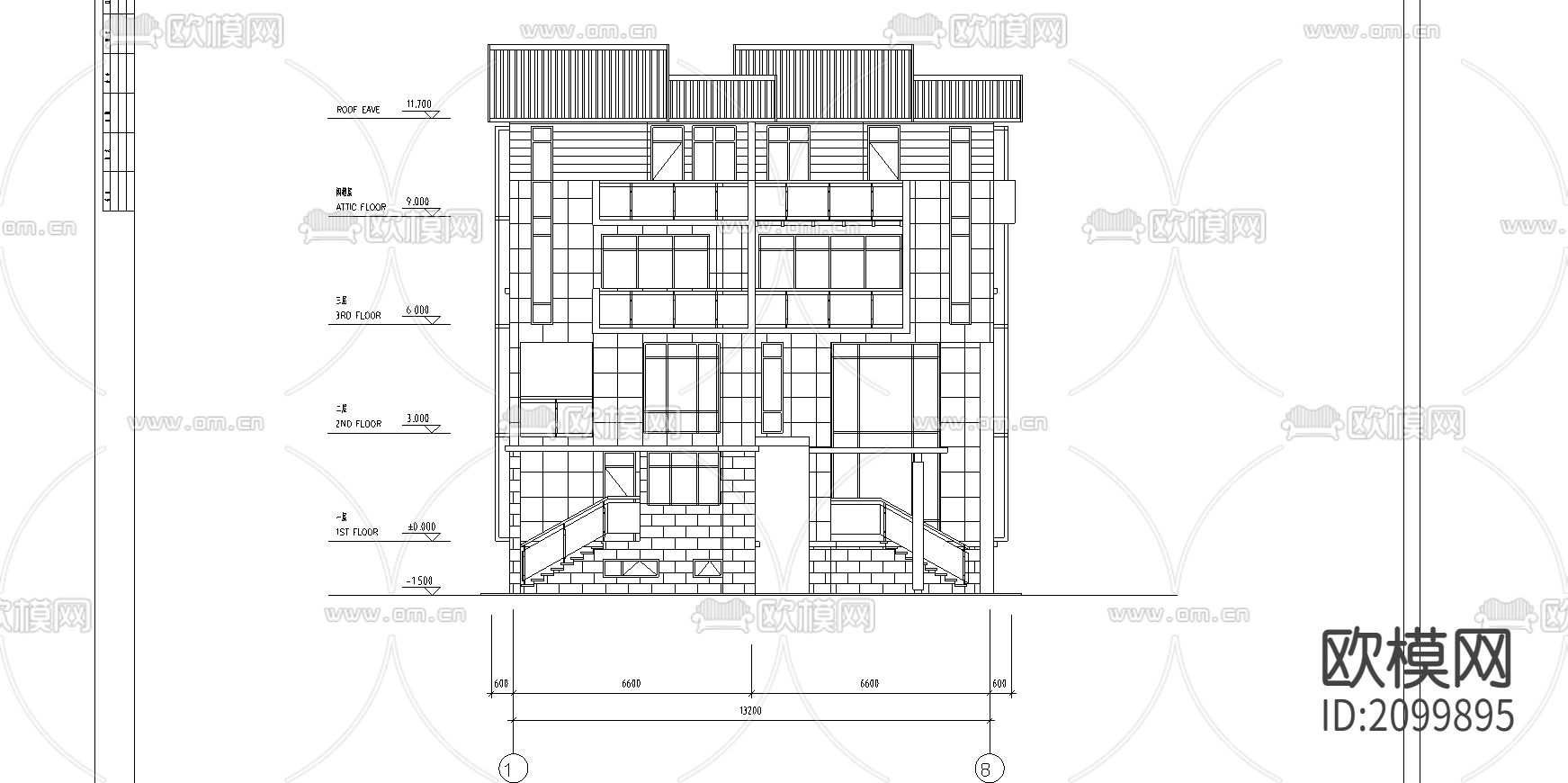 两套不同别墅设计及CAD施工图下载（渲染图1）
