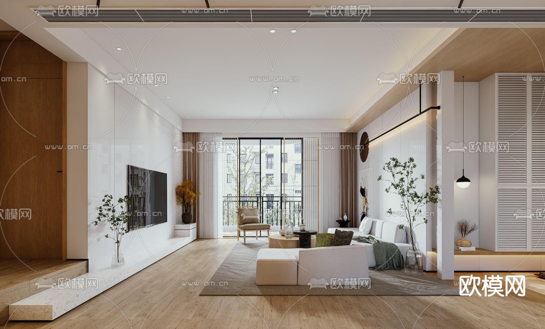 日式客厅餐厅3d模型下载（渲染图1）