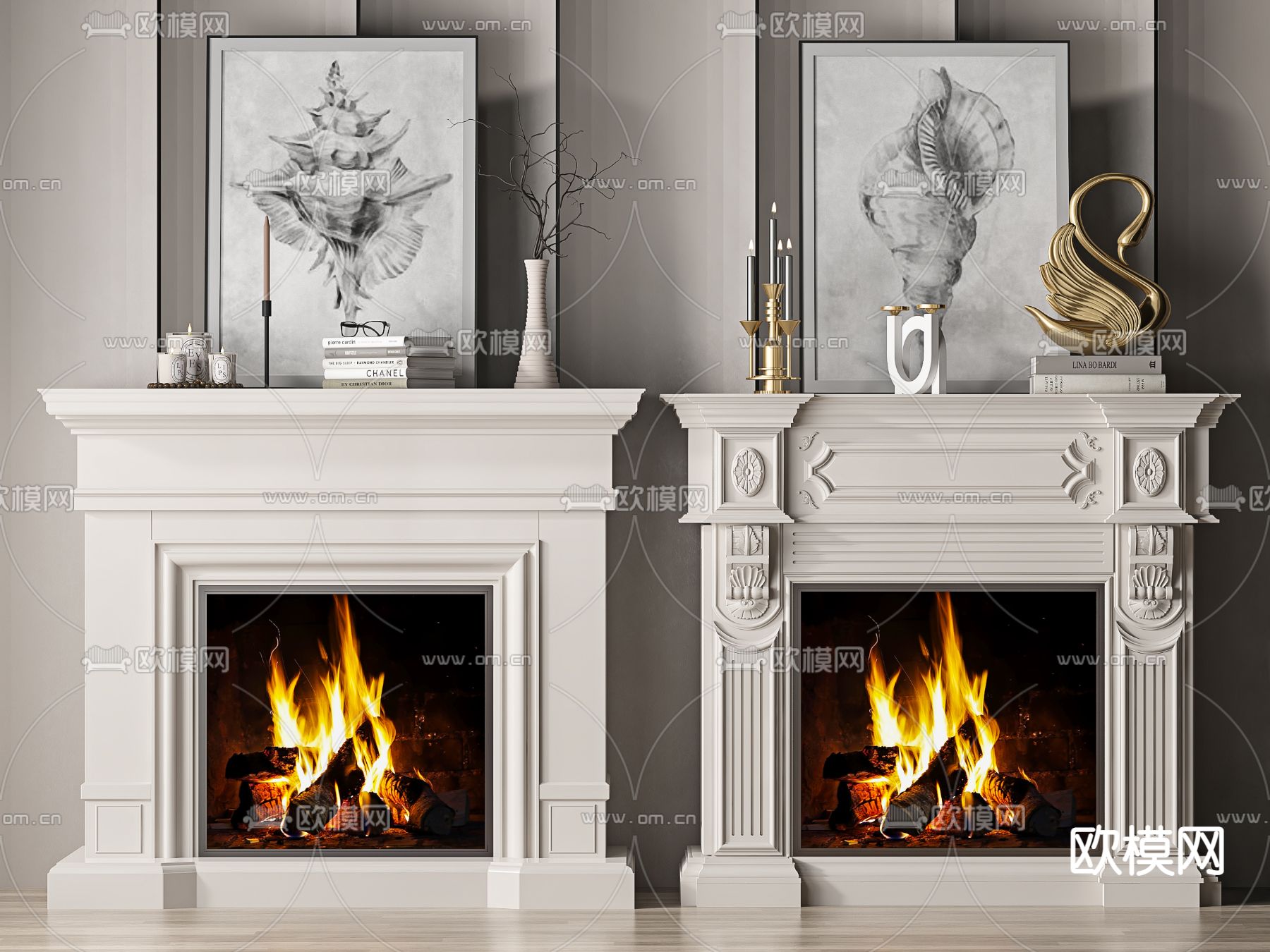 简欧壁炉3d模型下载