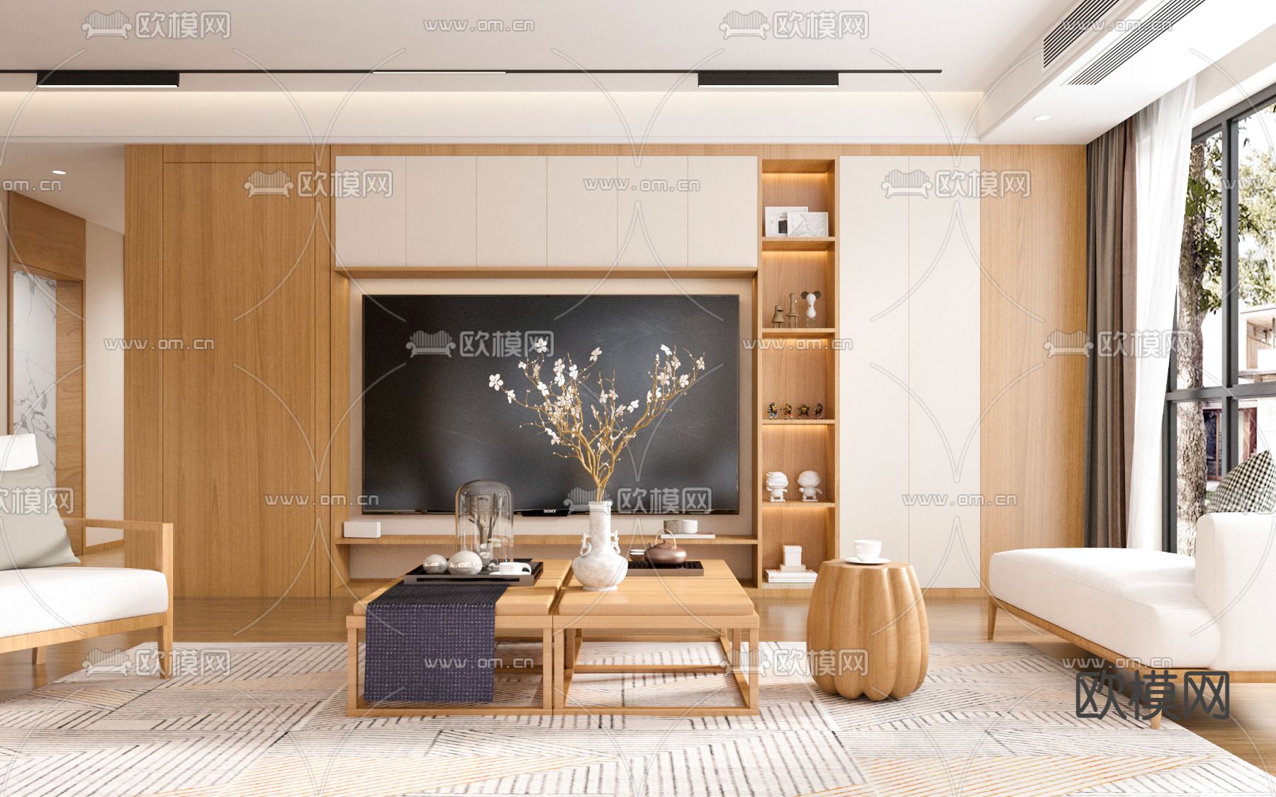 日式轻奢客厅3d模型下载（渲染图2）