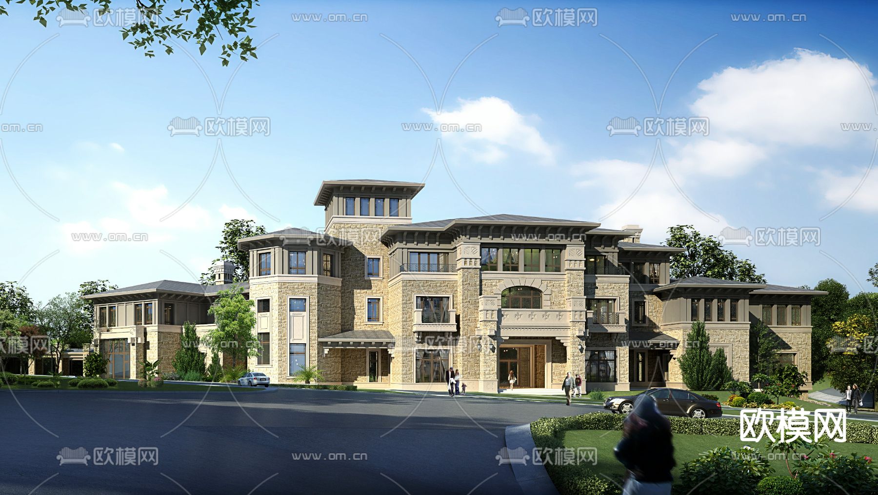 简欧会所su模型下载（渲染图1）