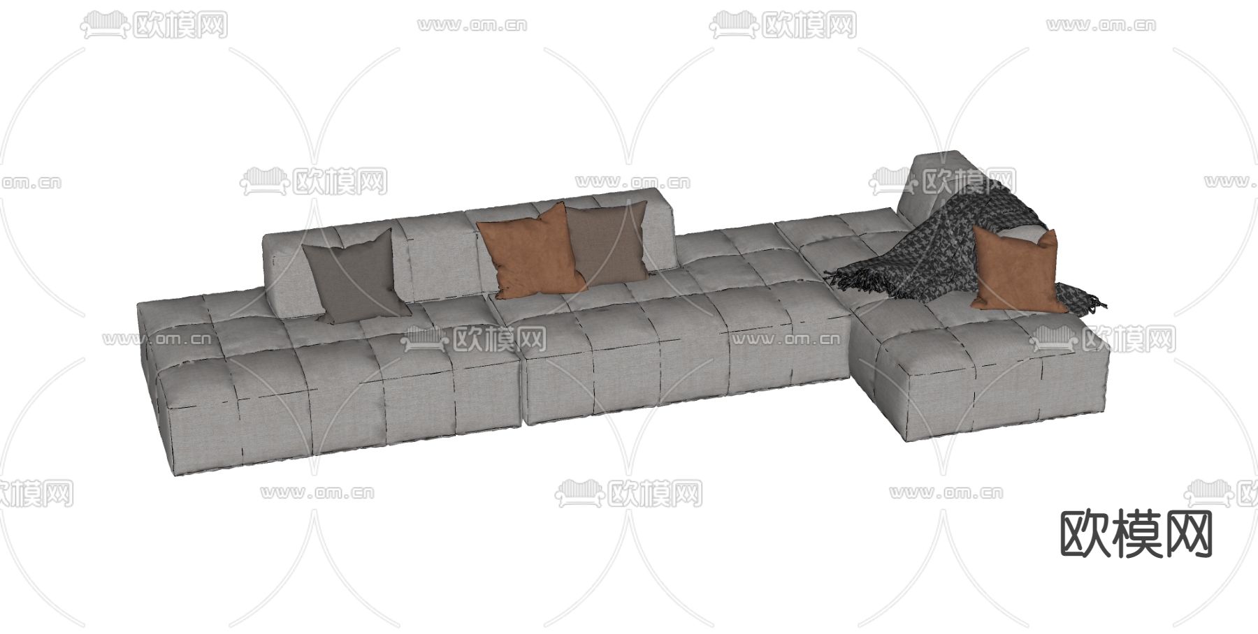 现代布艺转角沙发su模型下载（渲染图2）