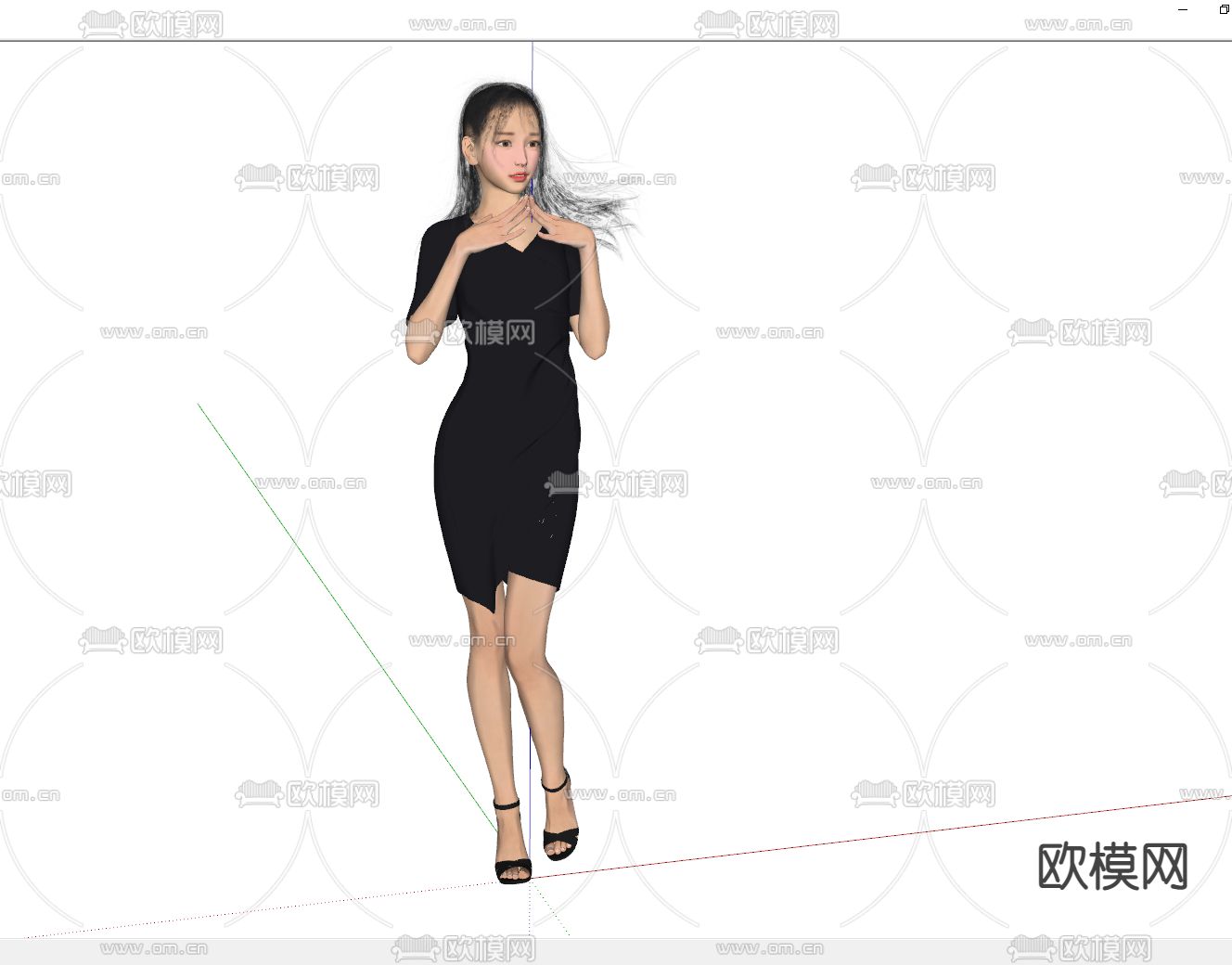 现代秘书美女人物su模型下载（渲染图2）