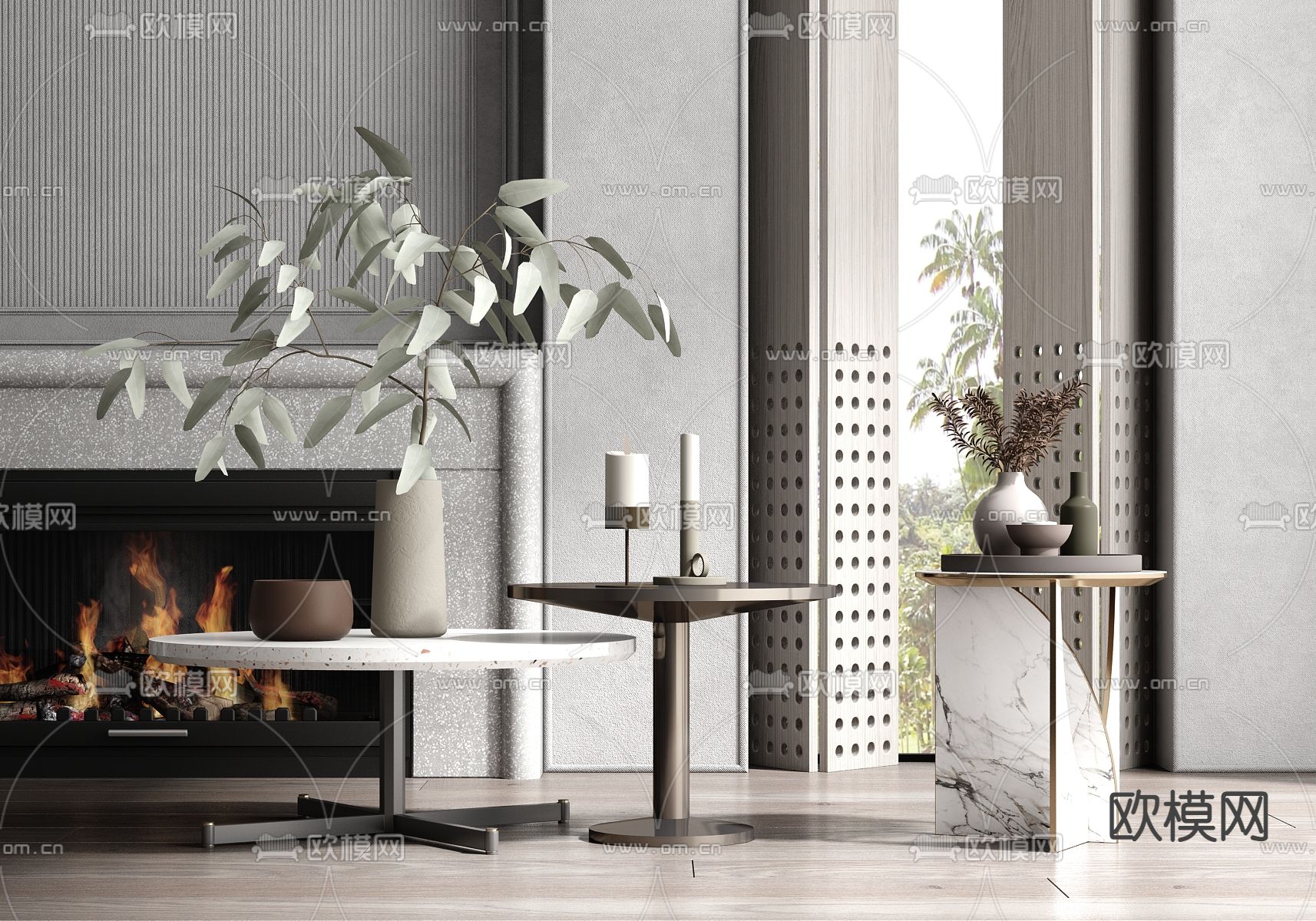 现代大理石茶几3d模型下载