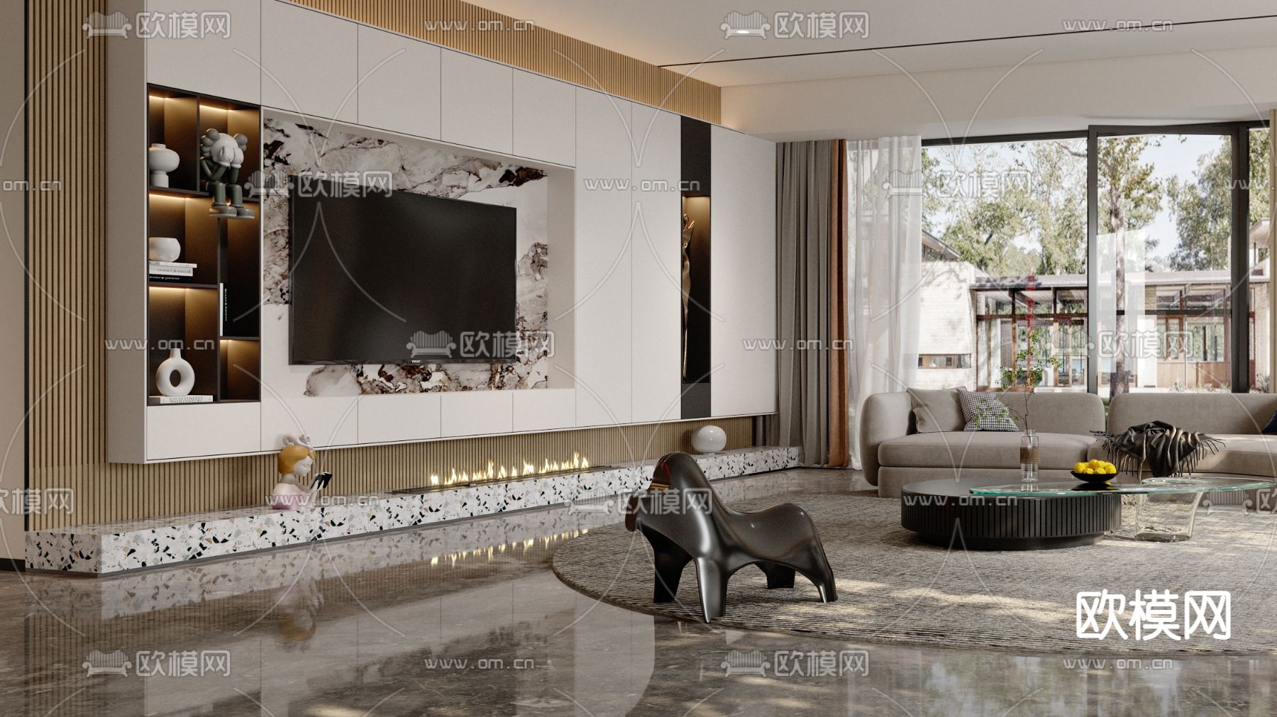 现代轻奢客厅3d模型下载（渲染图2）
