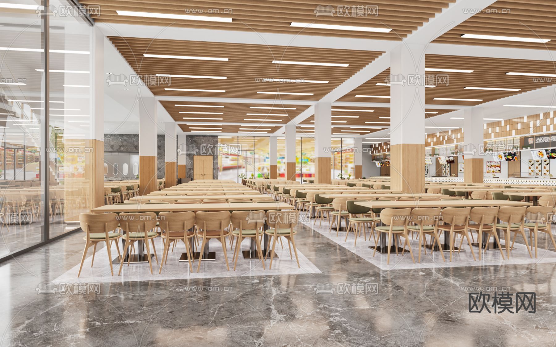 现代学校食堂3d模型下载（渲染图3）