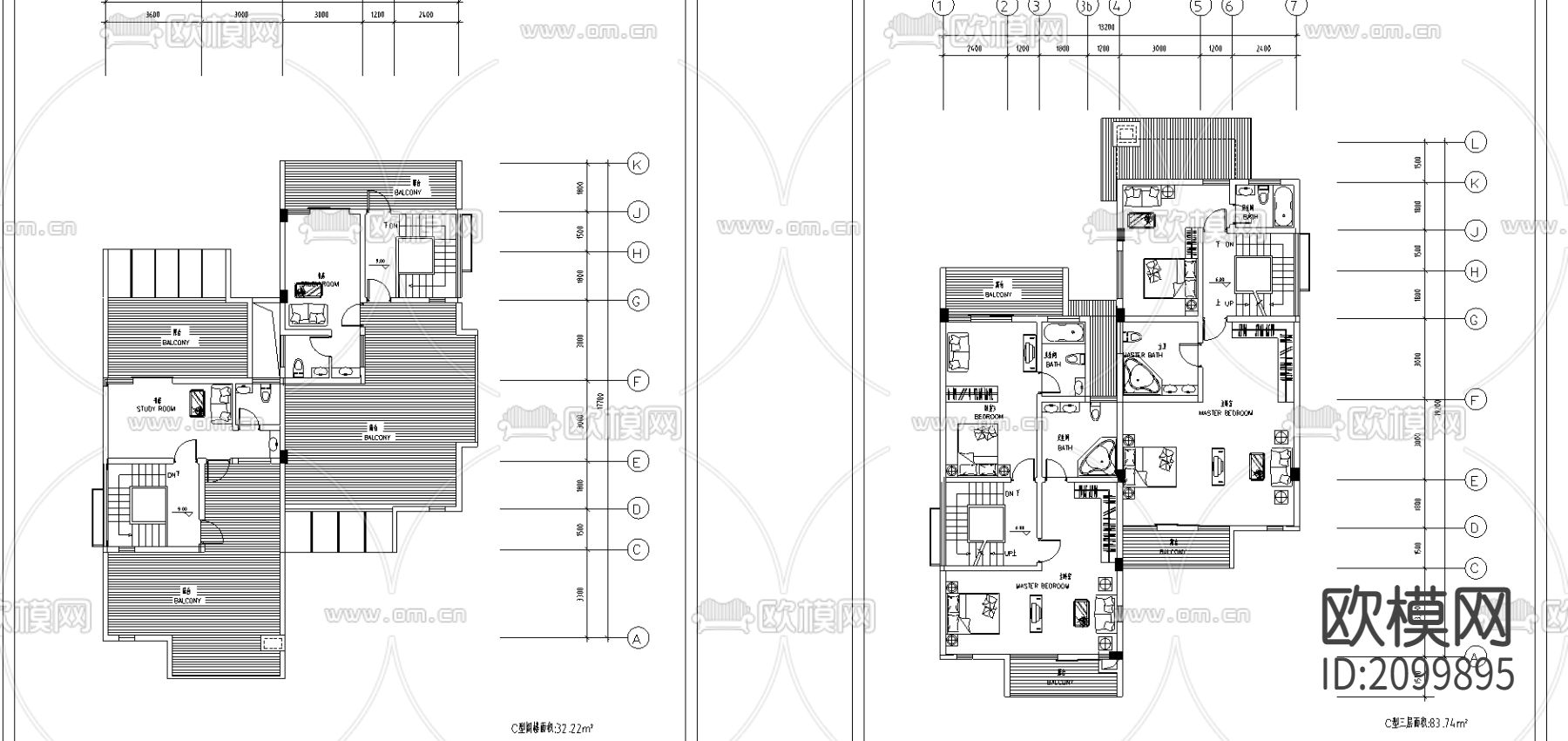 两套不同别墅设计及CAD施工图下载（渲染图2）