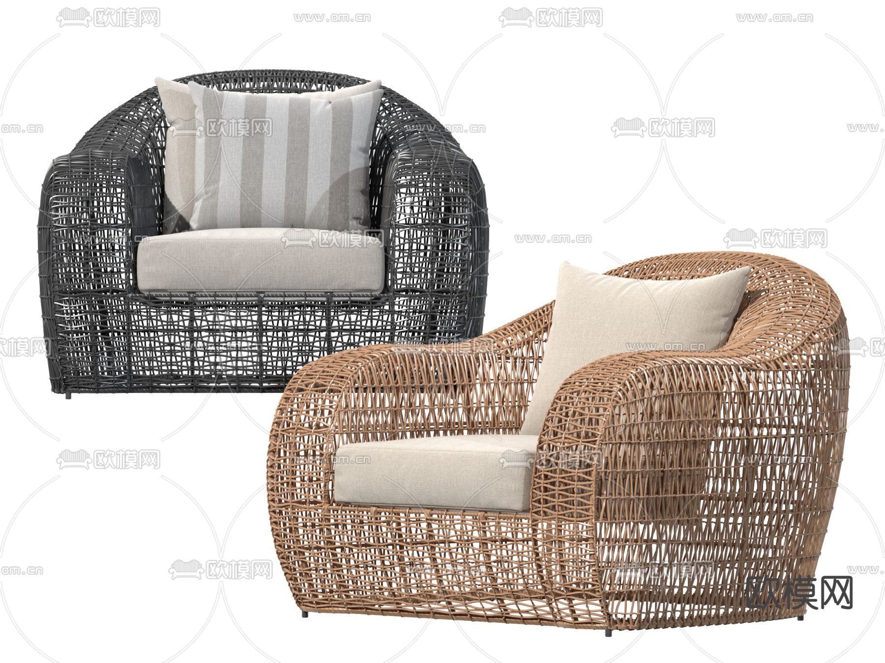 现代户外藤编休闲沙发3d模型下载