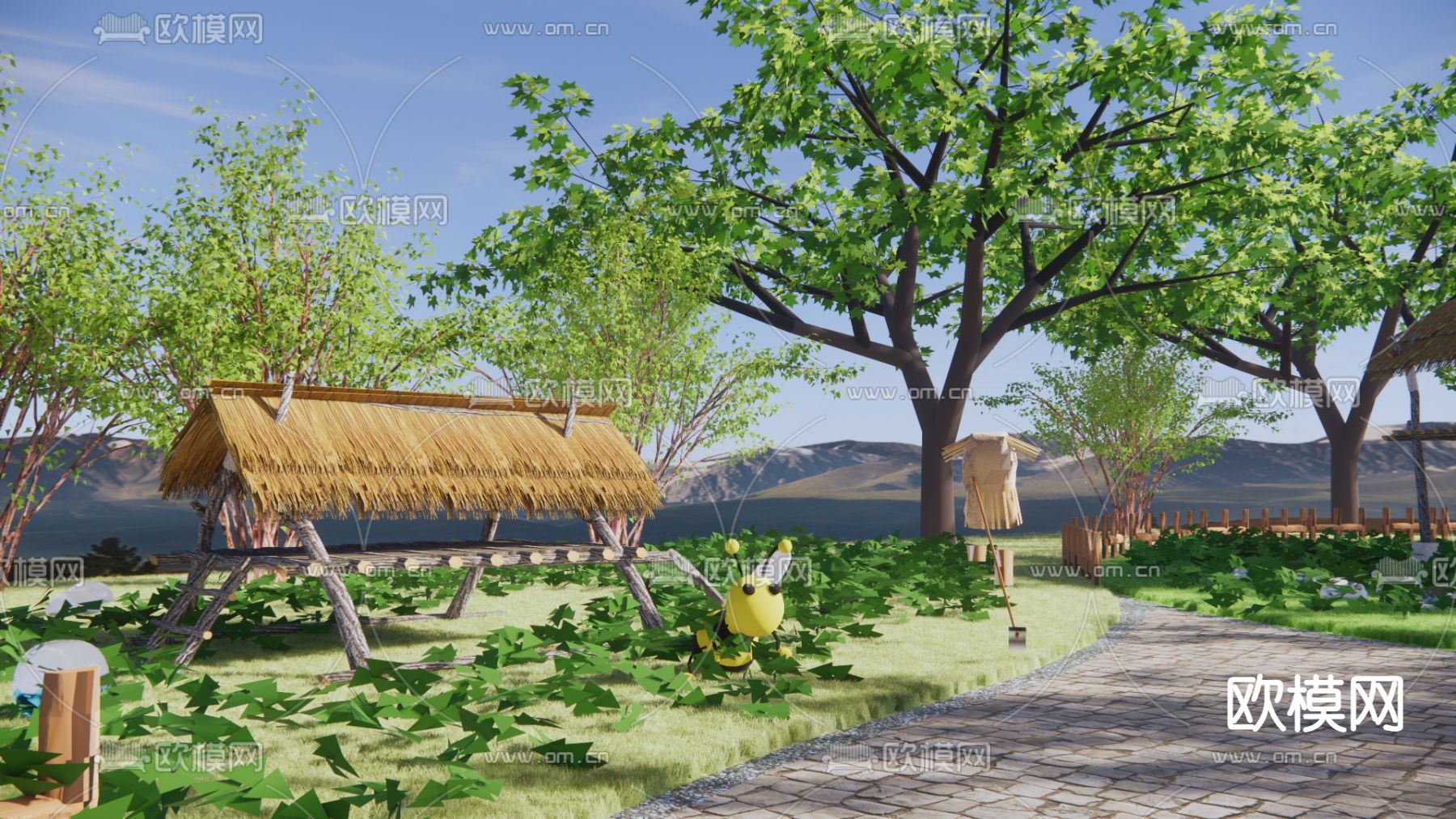 中式菜园景观su模型下载（渲染图3）