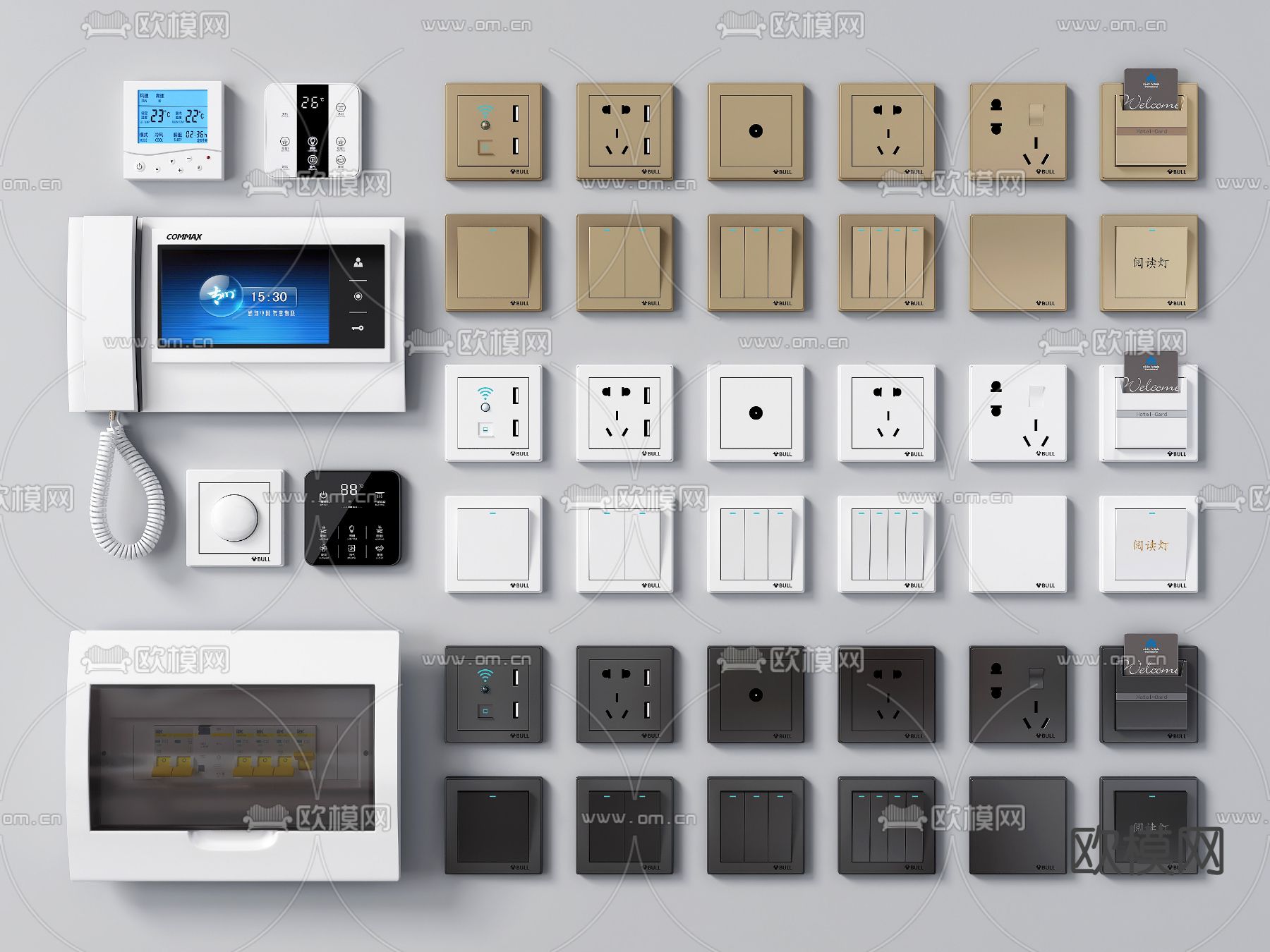 现代开关插座弱电箱可视电话3d模型下载