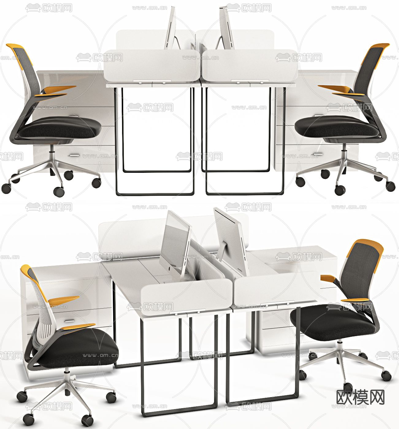 现代办公桌椅su模型下载（渲染图1）