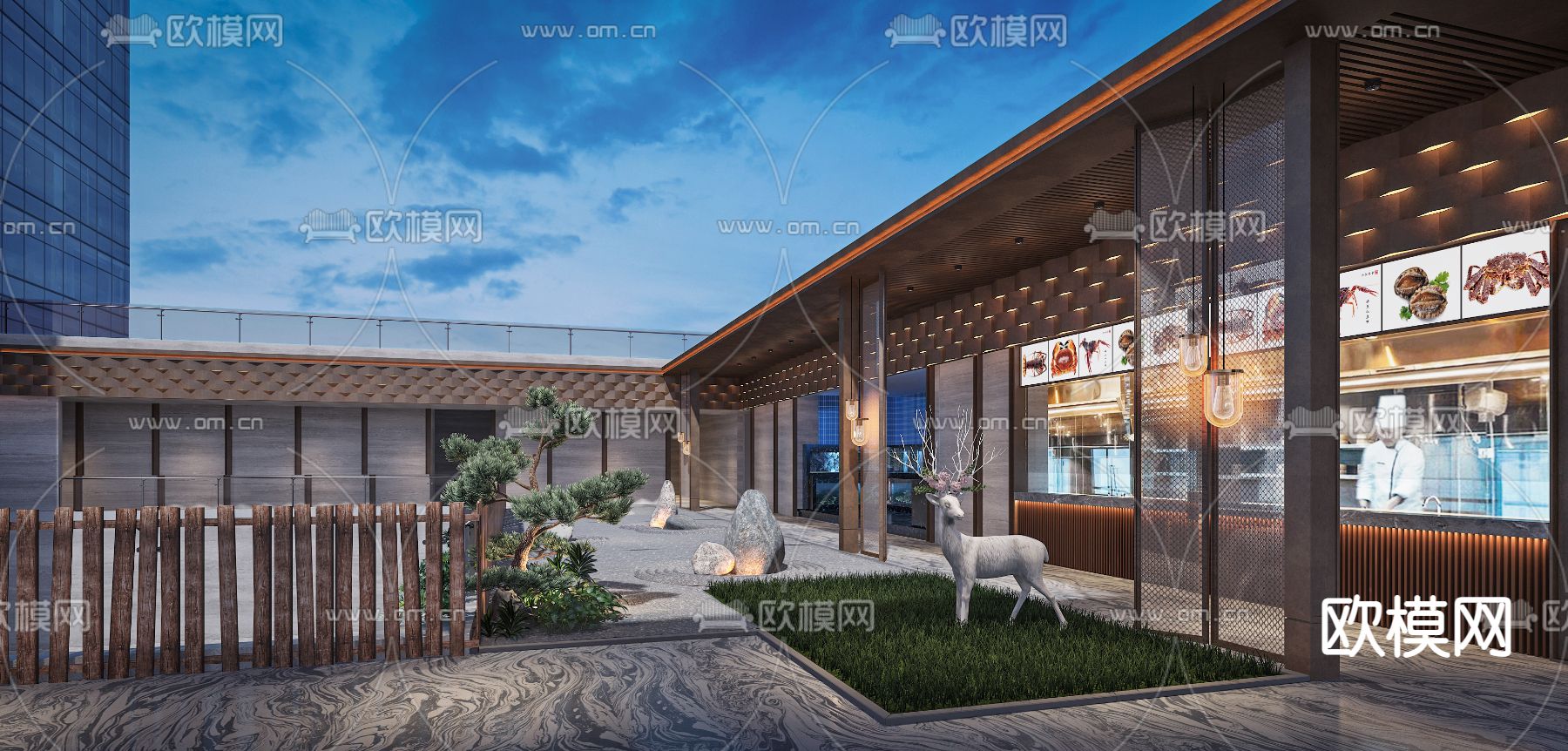 新中式酒店中庭3d模型下载