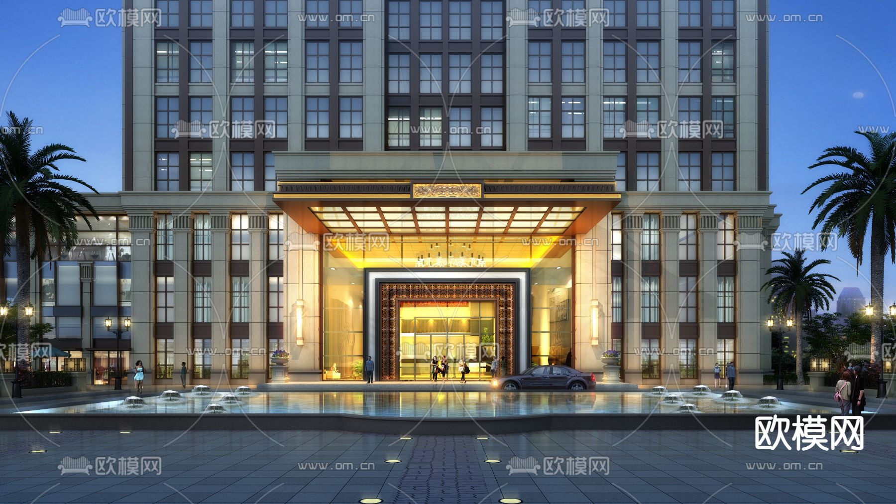 现代办公入口su模型下载（渲染图1）