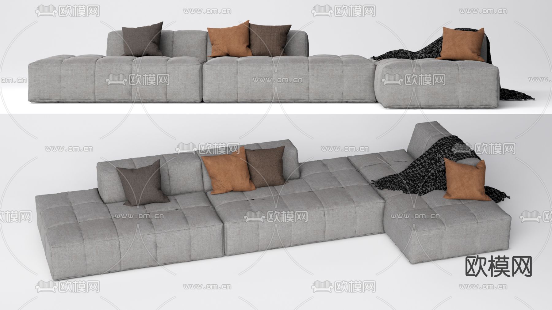 现代布艺转角沙发su模型下载（渲染图1）