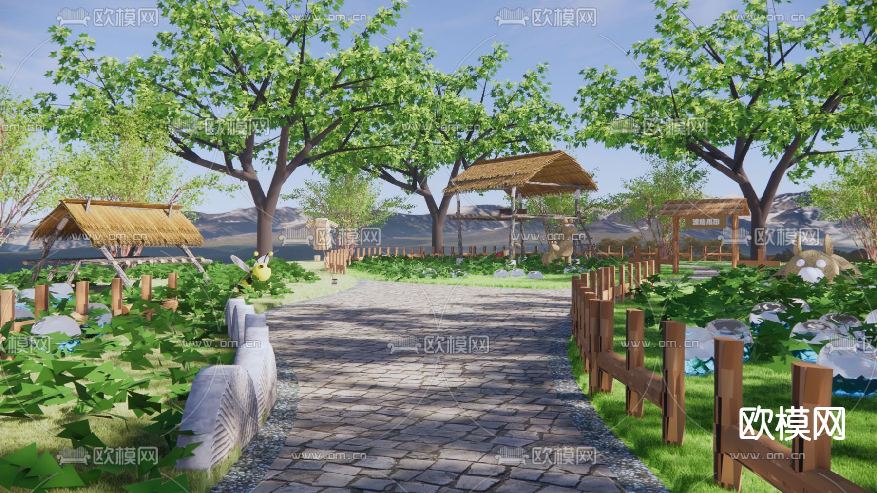 中式菜园景观su模型下载（渲染图1）