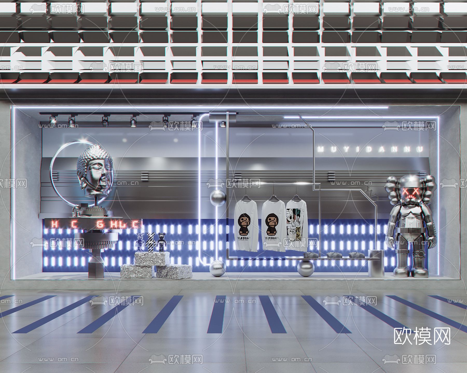 现代潮牌服装店橱窗3d模型下载（渲染图1）