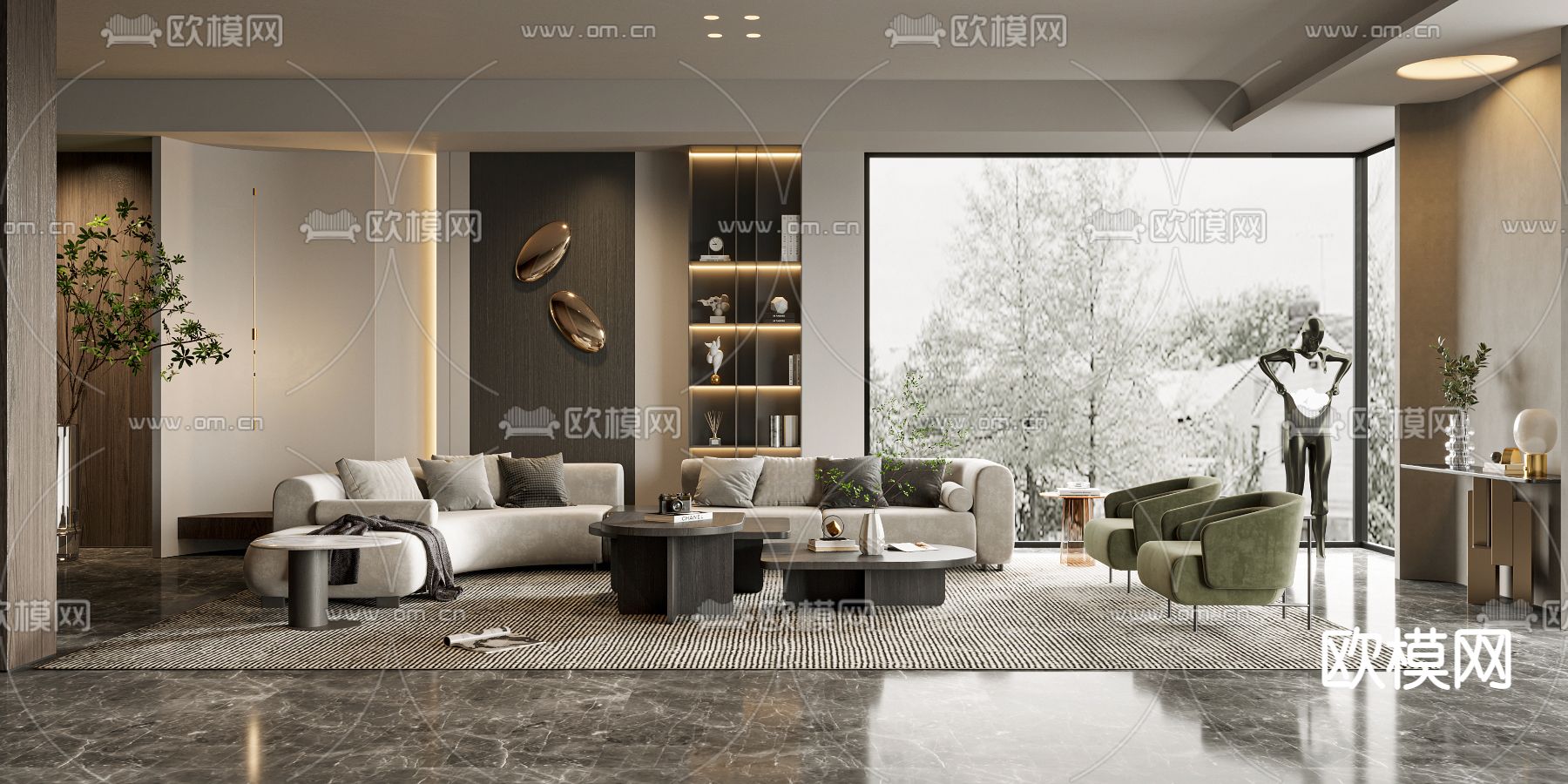 现代布艺沙发组合3d模型下载