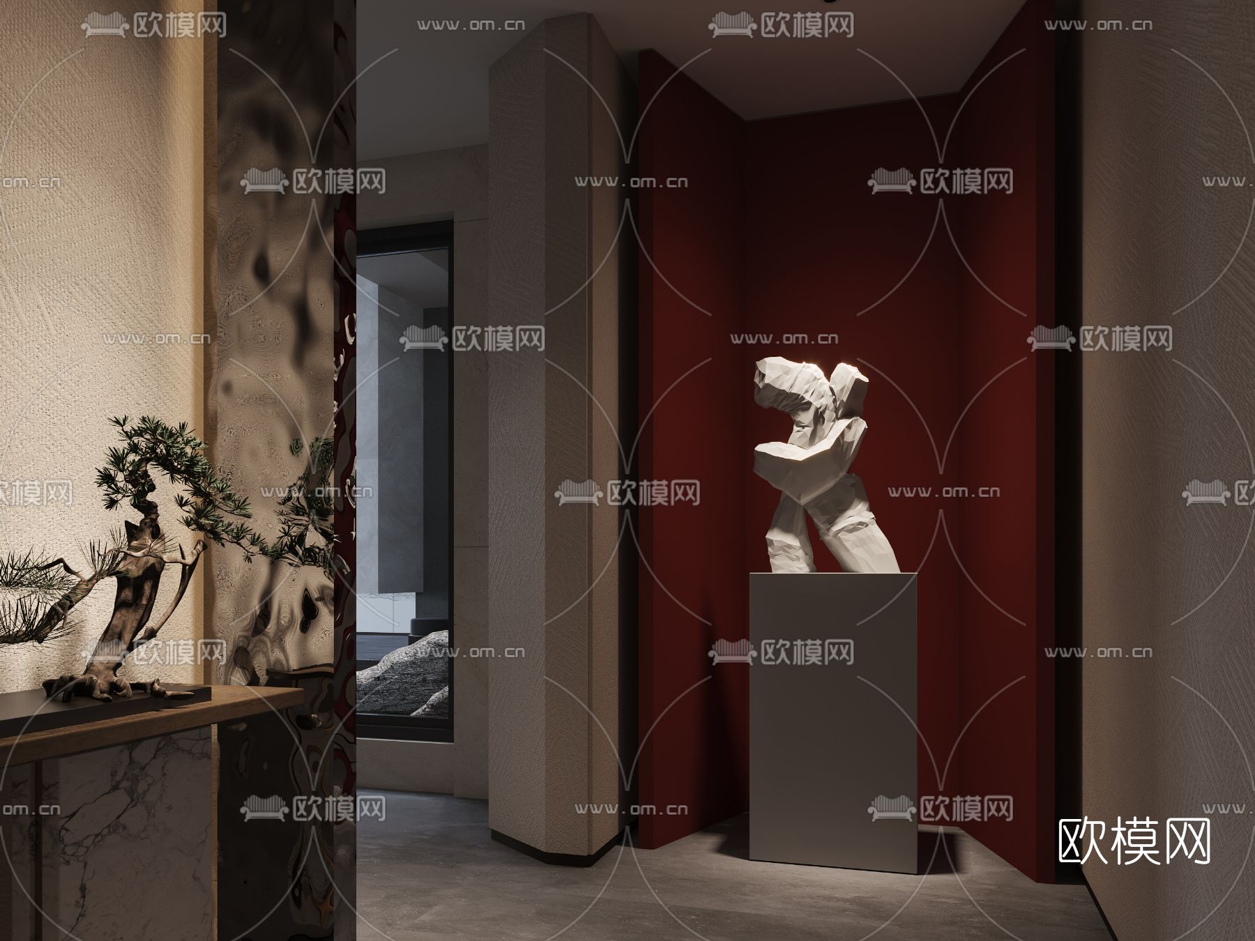 新中式抽象雕塑3d模型下载