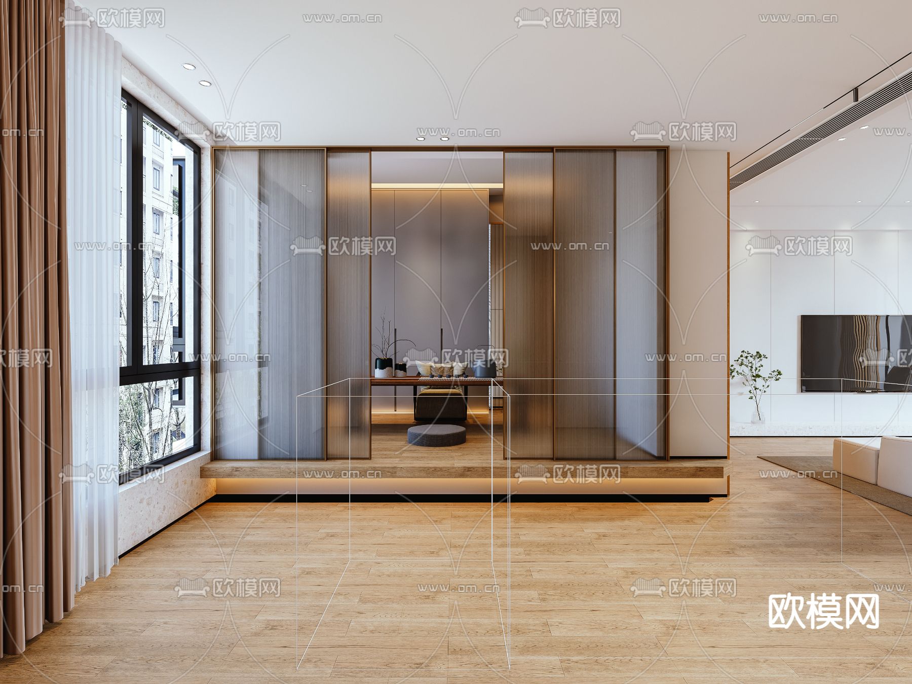 日式客厅餐厅3d模型下载（渲染图7）