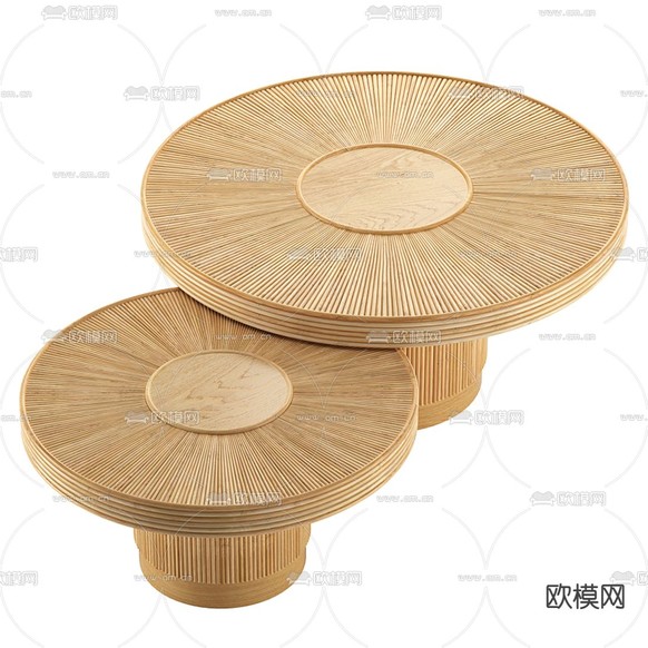 北欧原木子母茶几3d模型下载(渲染图2)