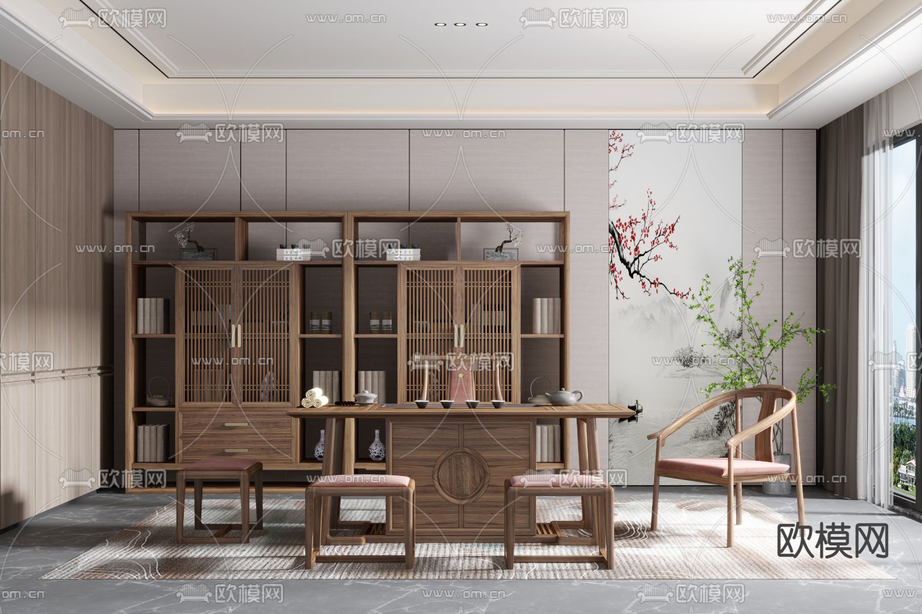 新中式茶室3d模型下载