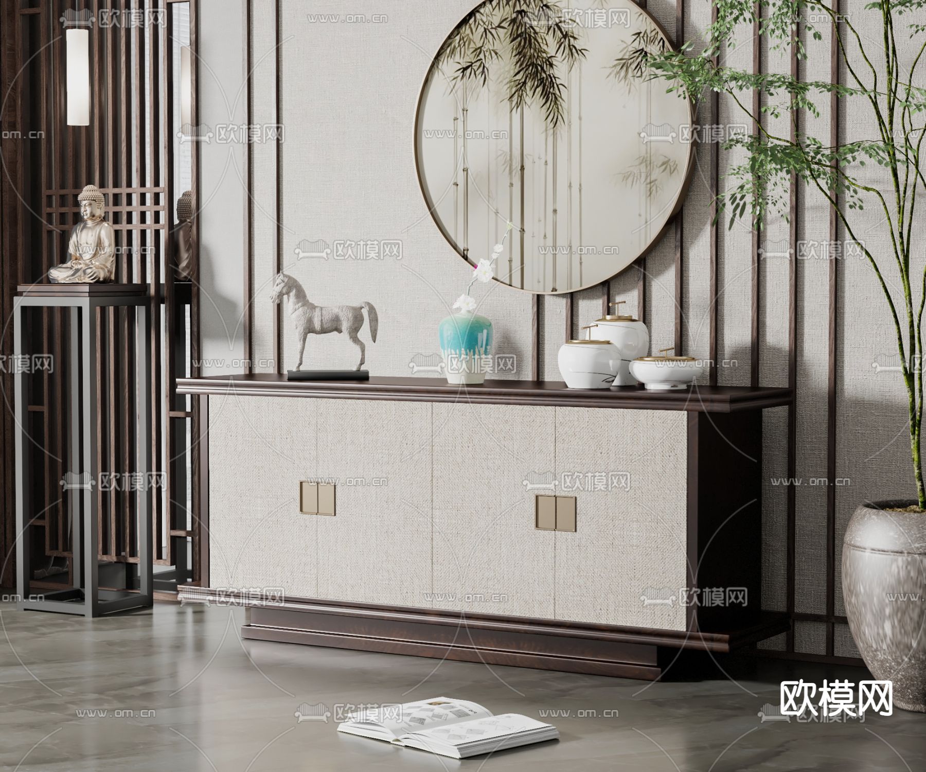 新中式电视柜3d模型下载