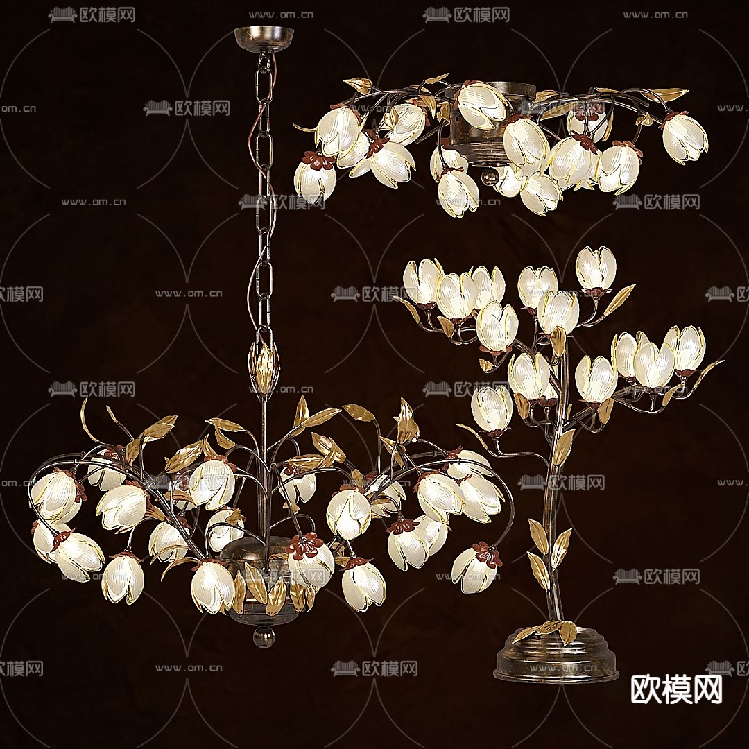 简欧花苞吊灯吸顶灯3d模型下载