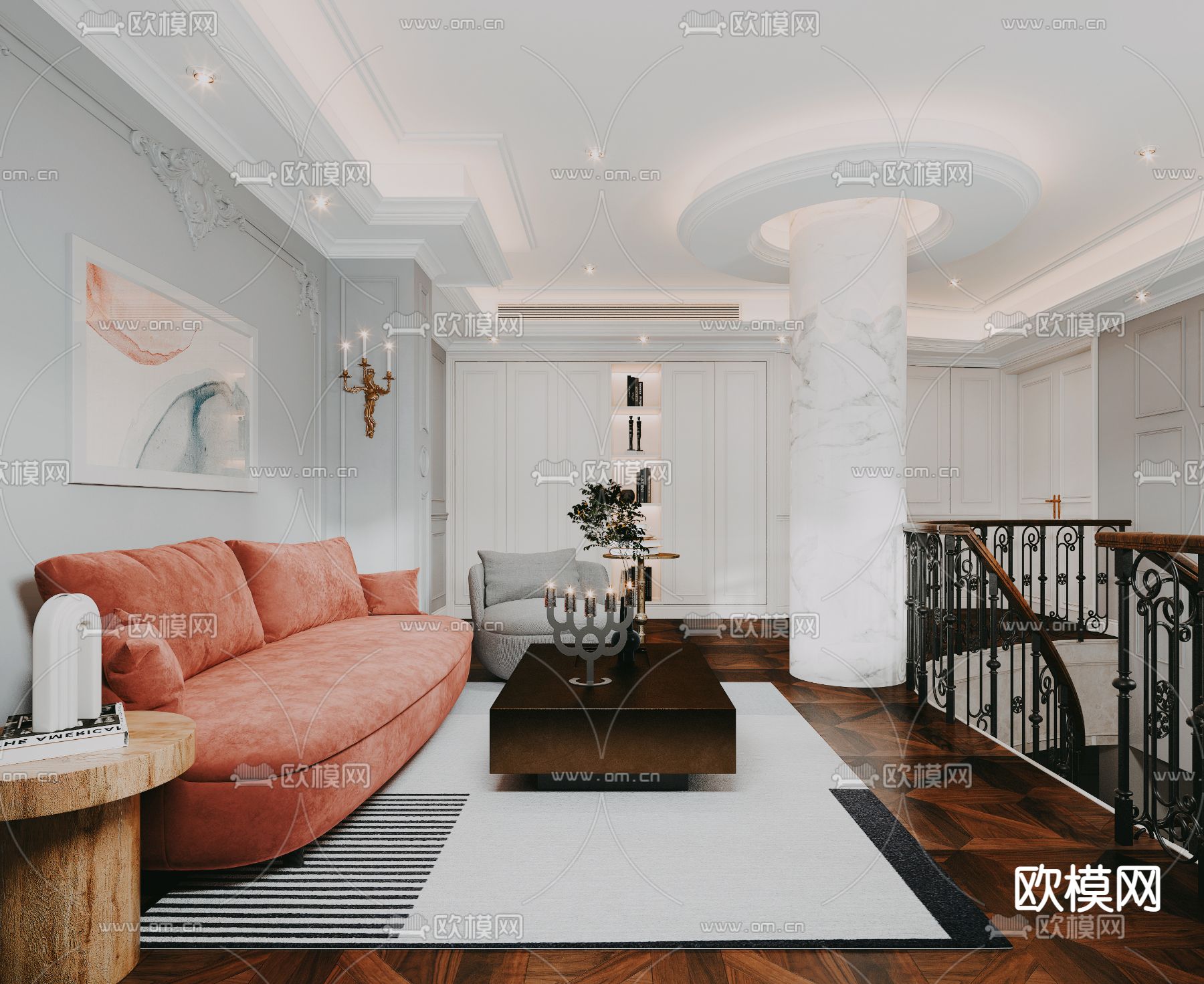 法式轻奢客厅3d模型下载