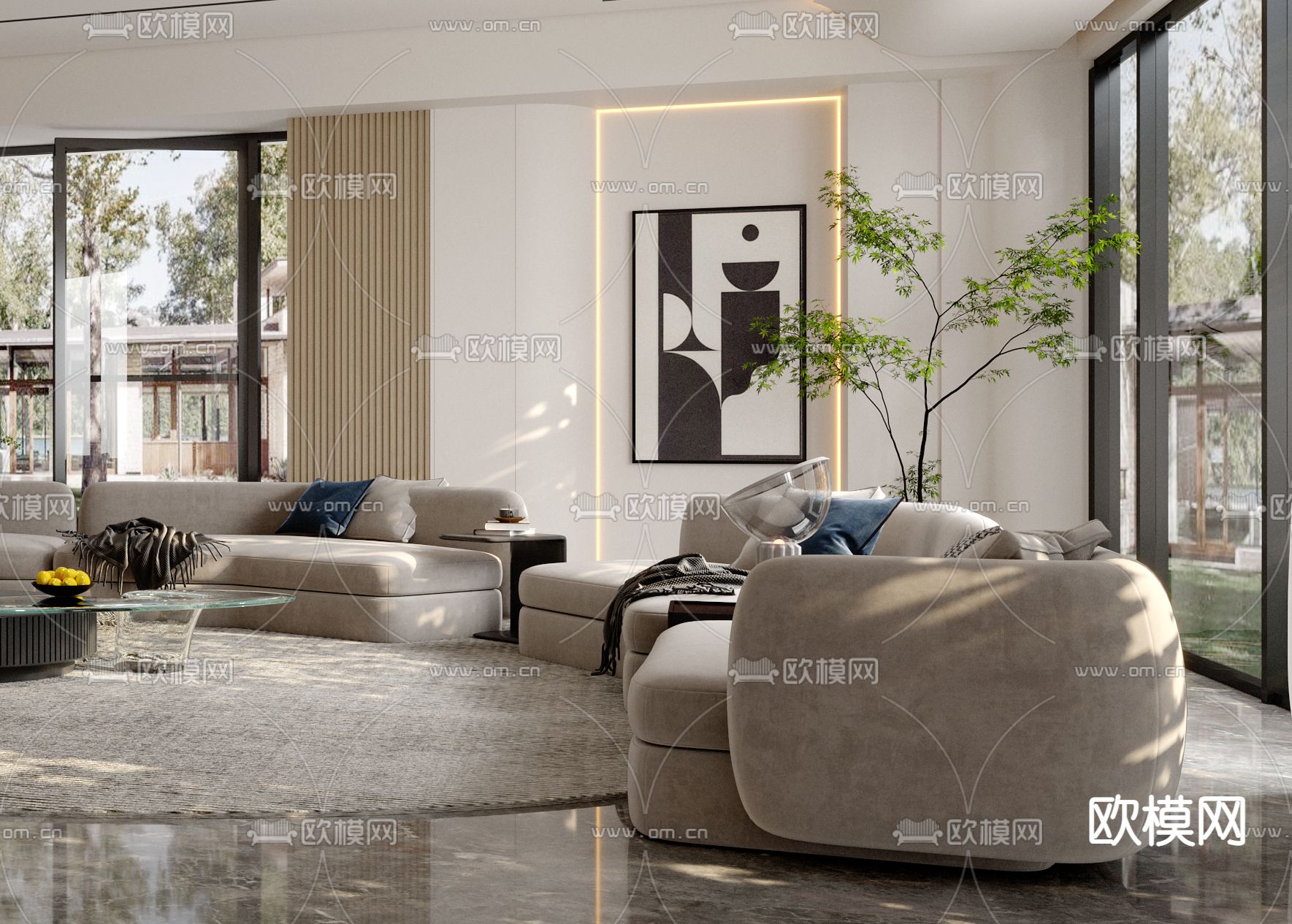 现代轻奢客厅3d模型下载（渲染图3）