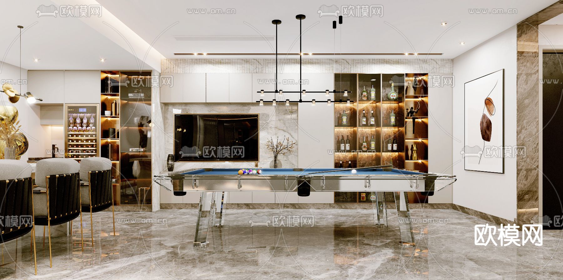 现代台球室3d模型下载（渲染图2）