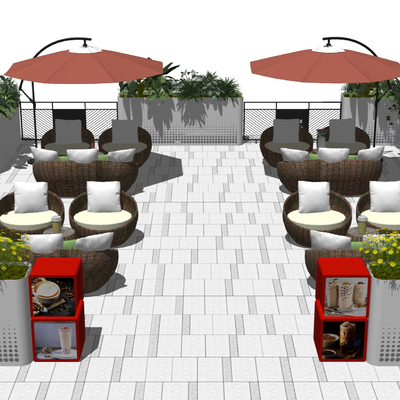  现代商业外摆区su模型 