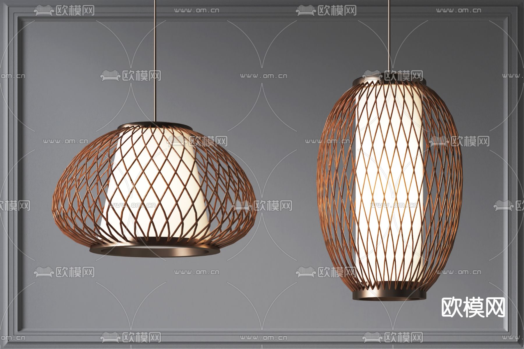 日式藤编吊灯3d模型下载