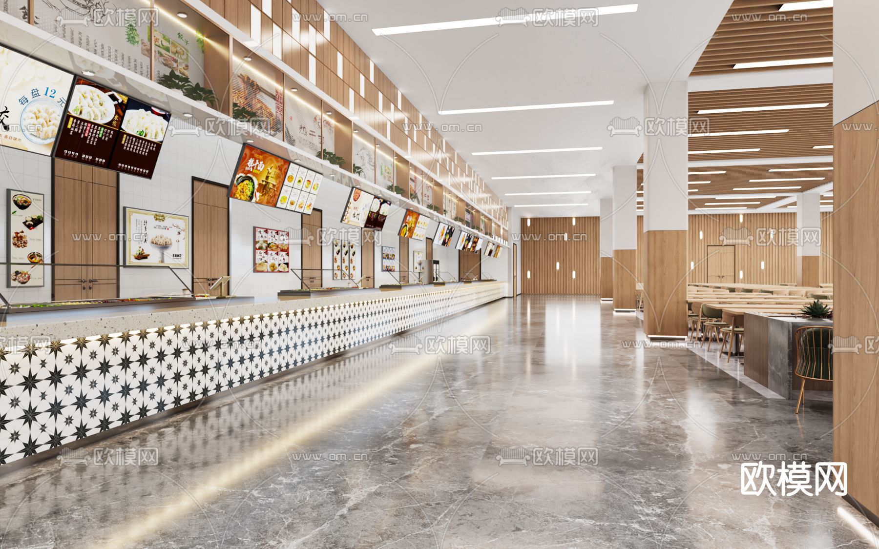 现代学校食堂3d模型下载（渲染图4）