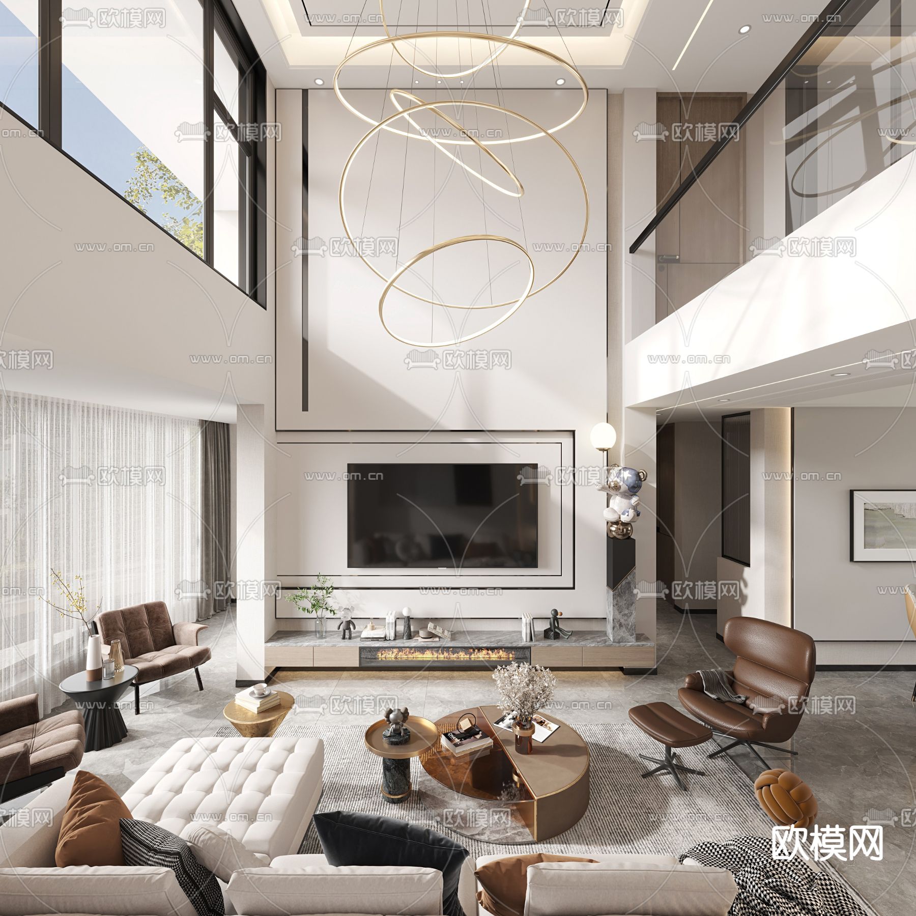 现代别墅客厅3d模型下载