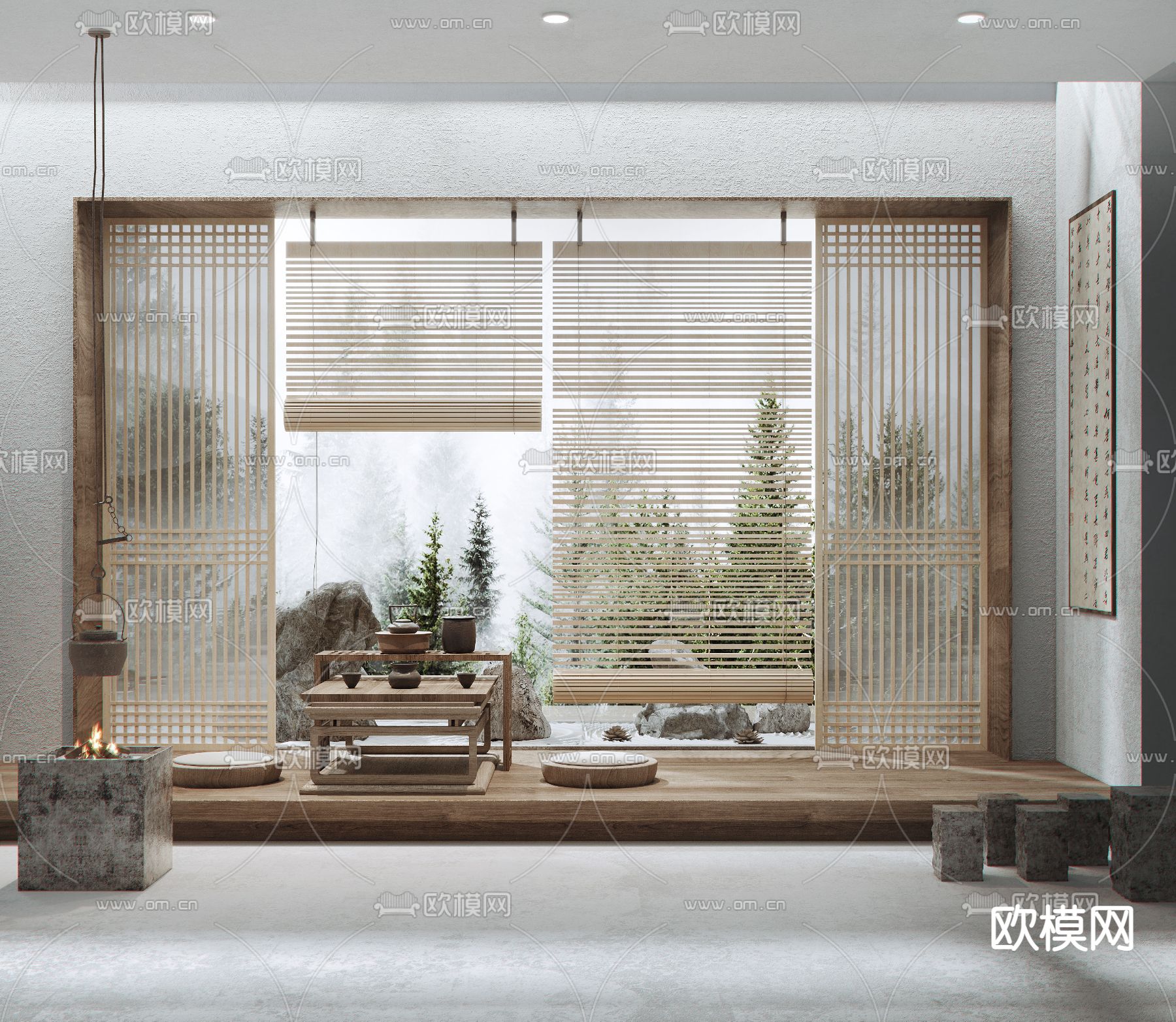中式禅意茶室su模型下载（渲染图1）