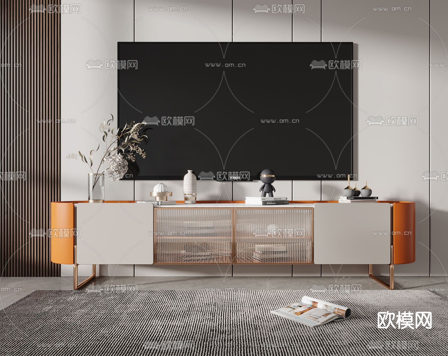 现代轻奢电视柜3d模型下载