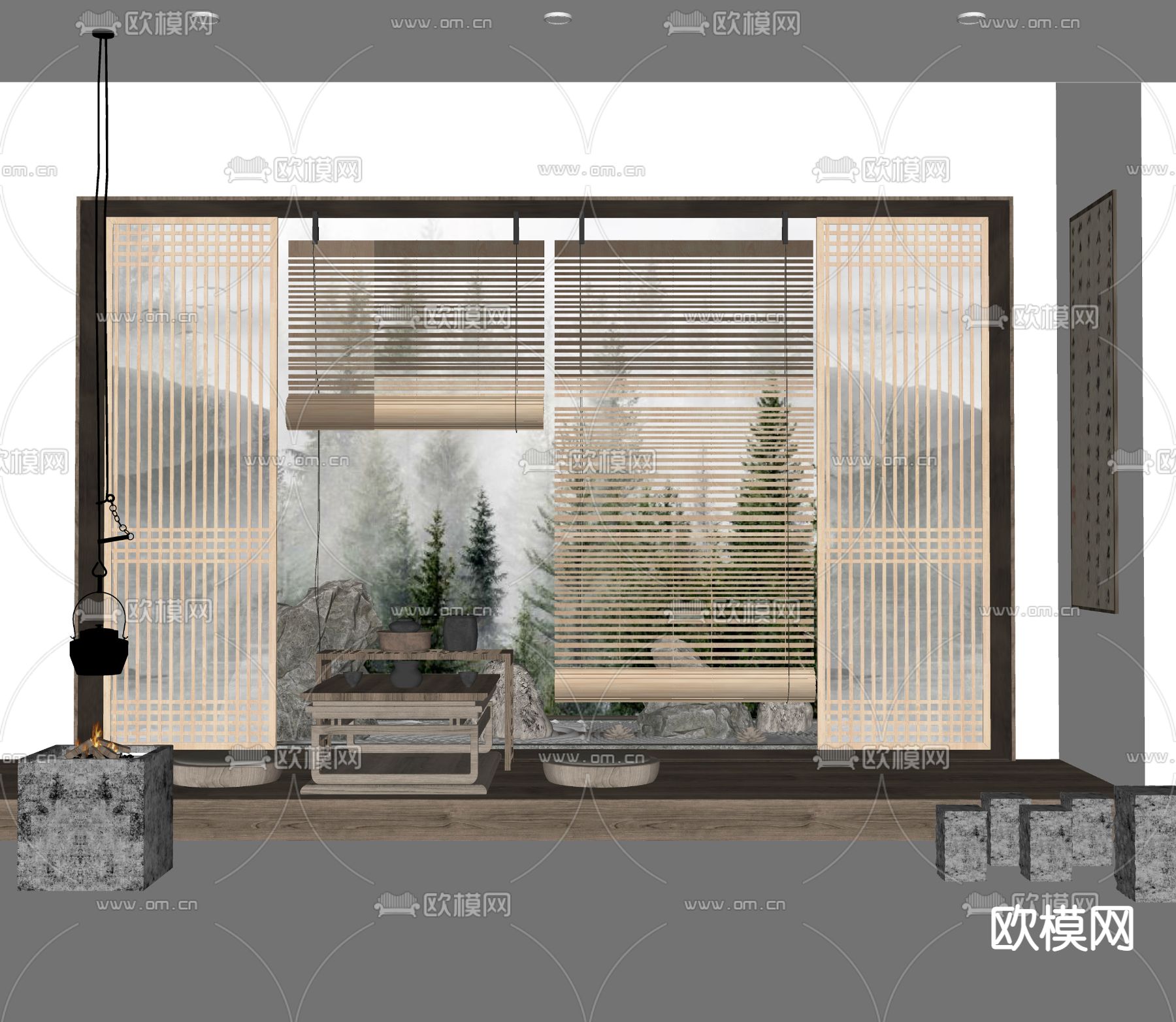 中式禅意茶室su模型下载（渲染图2）
