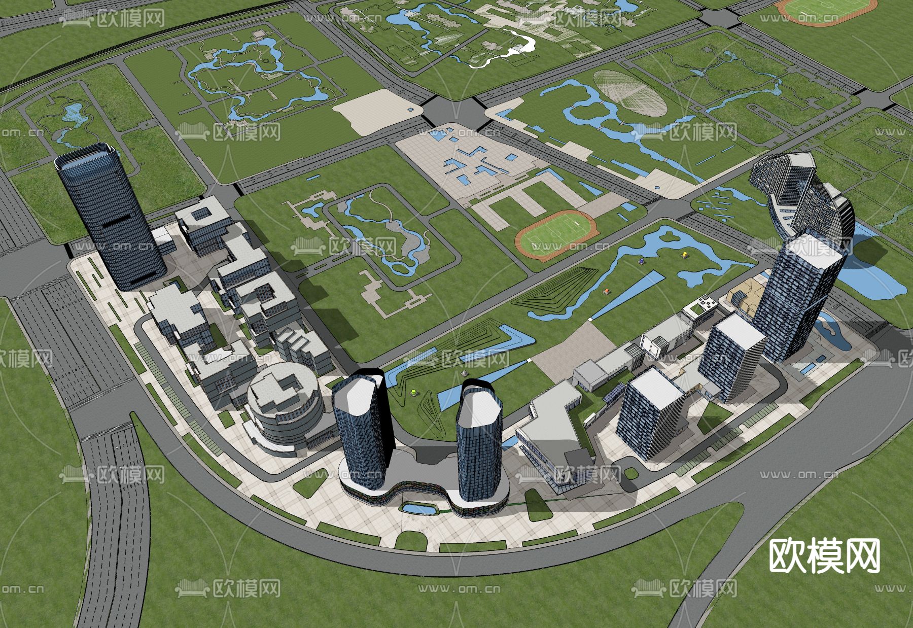 现代办公楼鸟瞰su模型下载（渲染图3）