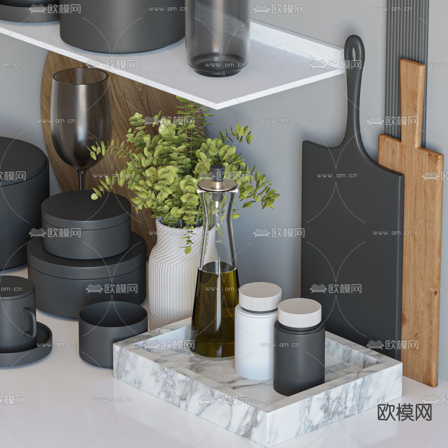 北欧调料瓶厨房器具3d模型下载（渲染图4）