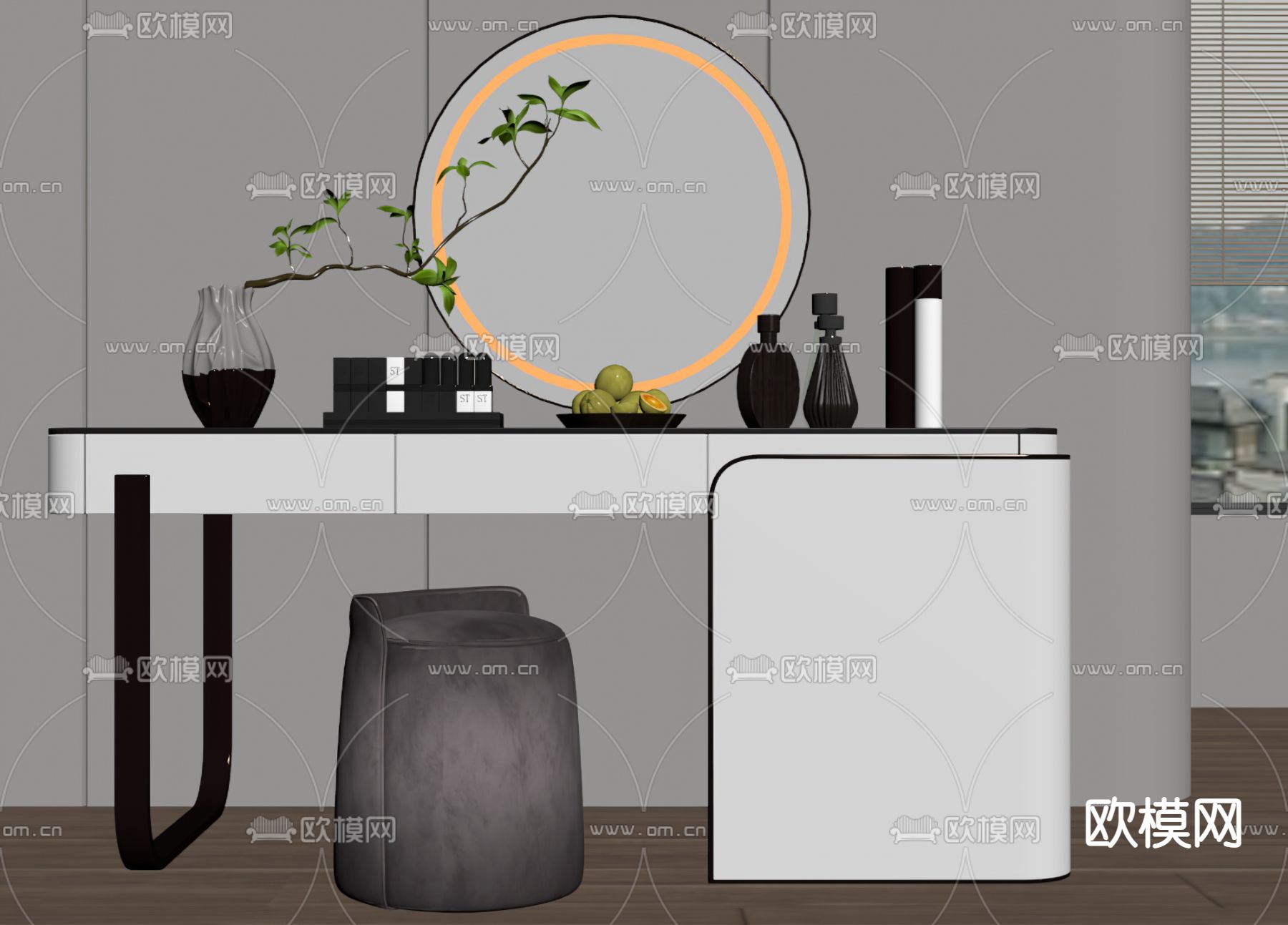 现代梳妆台su模型下载（渲染图2）